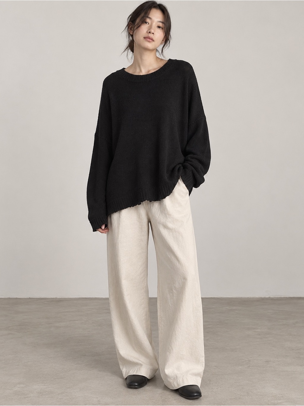 Jenni Kayne Women’s Black Oversized Sweater 66% Cotton 34% Linen Relaxed Knit L